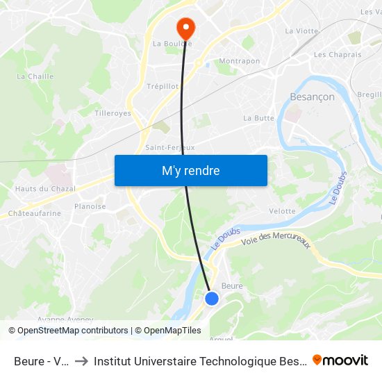 Beure - Vierge to Institut Universtaire Technologique Besançcon-Vesoul map
