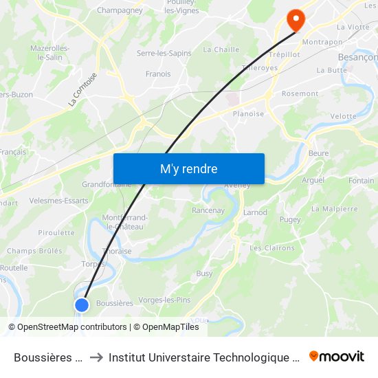 Boussières - Maroc to Institut Universtaire Technologique Besançcon-Vesoul map