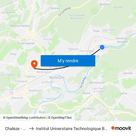 Chalèze - Village to Institut Universtaire Technologique Besançcon-Vesoul map