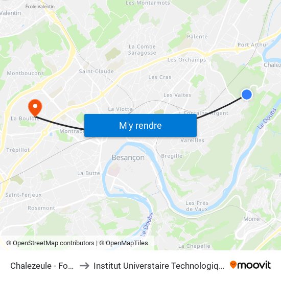 Chalezeule - Fours À Chaux to Institut Universtaire Technologique Besançcon-Vesoul map