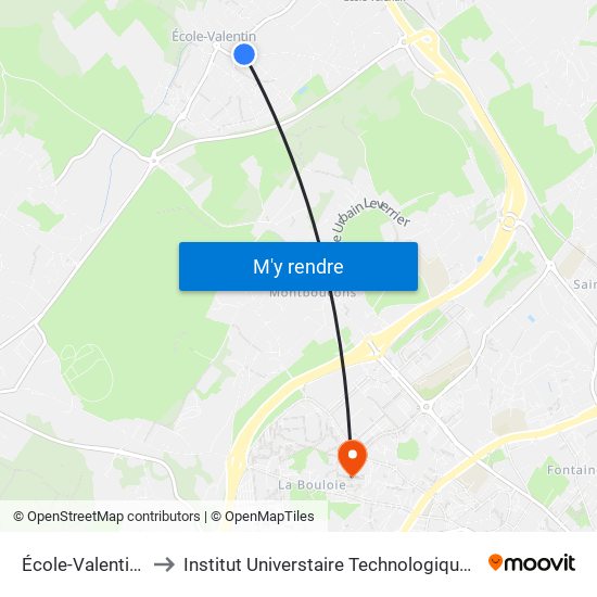 École-Valentin - Amitié to Institut Universtaire Technologique Besançcon-Vesoul map