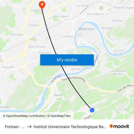 Fontain - Ecole to Institut Universtaire Technologique Besançcon-Vesoul map