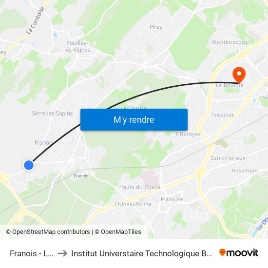 Franois - La Félie to Institut Universtaire Technologique Besançcon-Vesoul map