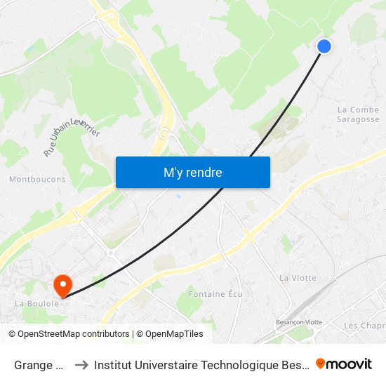 Grange Borée to Institut Universtaire Technologique Besançcon-Vesoul map