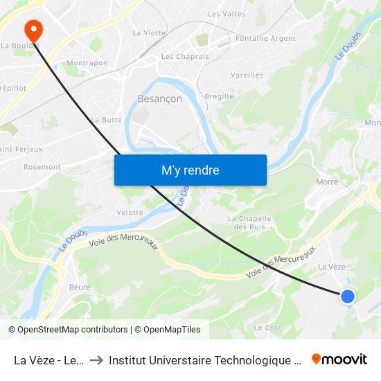La Vèze - Le Pontot to Institut Universtaire Technologique Besançcon-Vesoul map