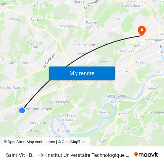 Saint-Vit - Benusse to Institut Universtaire Technologique Besançcon-Vesoul map