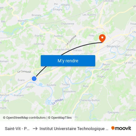 Saint-Vit - Poudrière to Institut Universtaire Technologique Besançcon-Vesoul map