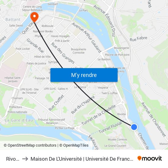 Rivotte to Maison De L'Université | Université De Franche-Comté map