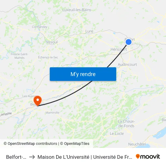 Belfort-Ville to Maison De L'Université | Université De Franche-Comté map