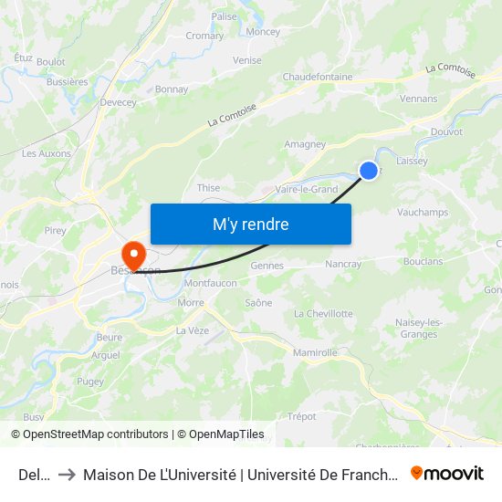 Deluz to Maison De L'Université | Université De Franche-Comté map