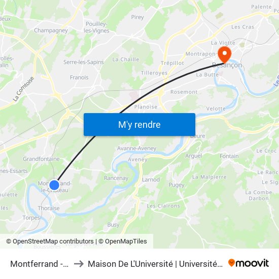 Montferrand - Thoraise to Maison De L'Université | Université De Franche-Comté map