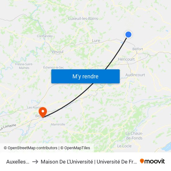 Auxelles-Bas to Maison De L'Université | Université De Franche-Comté map