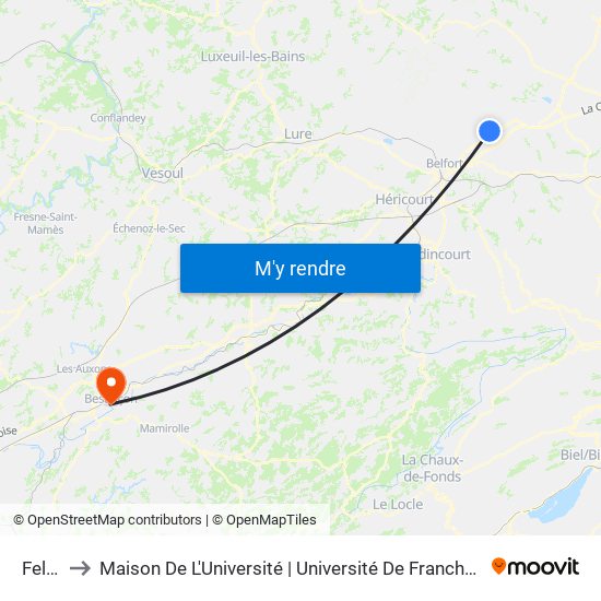 Felon to Maison De L'Université | Université De Franche-Comté map