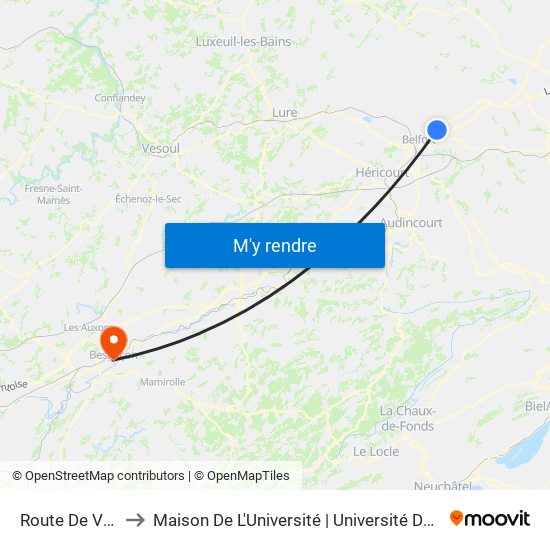 Route De Vétrigne to Maison De L'Université | Université De Franche-Comté map