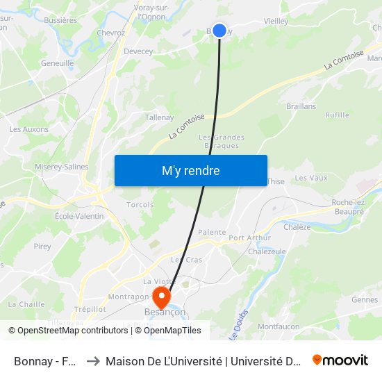 Bonnay - Fontaine to Maison De L'Université | Université De Franche-Comté map