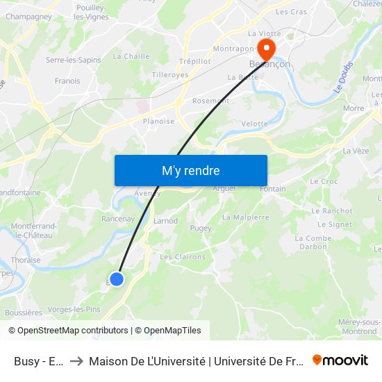 Busy - Ecole to Maison De L'Université | Université De Franche-Comté map