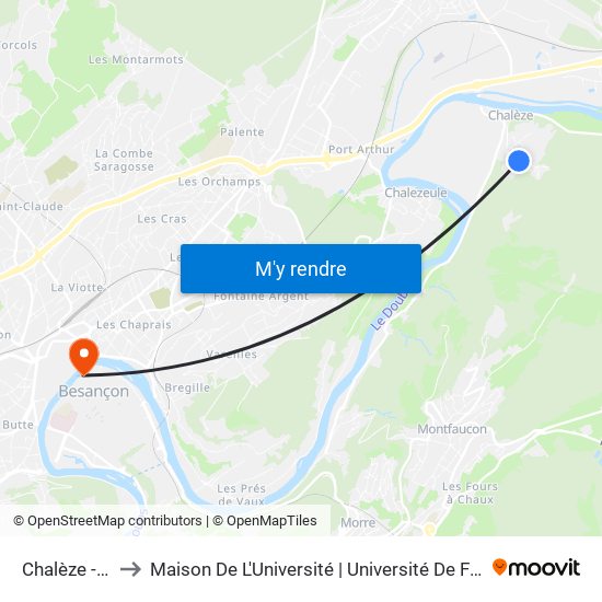 Chalèze - Haut to Maison De L'Université | Université De Franche-Comté map