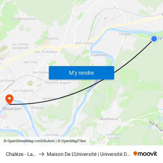 Chalèze - La Canaie to Maison De L'Université | Université De Franche-Comté map