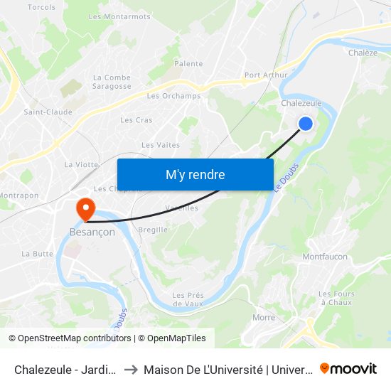 Chalezeule - Jardins De Cocagne to Maison De L'Université | Université De Franche-Comté map