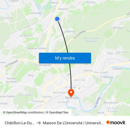 Châtillon-Le-Duc - Collège to Maison De L'Université | Université De Franche-Comté map