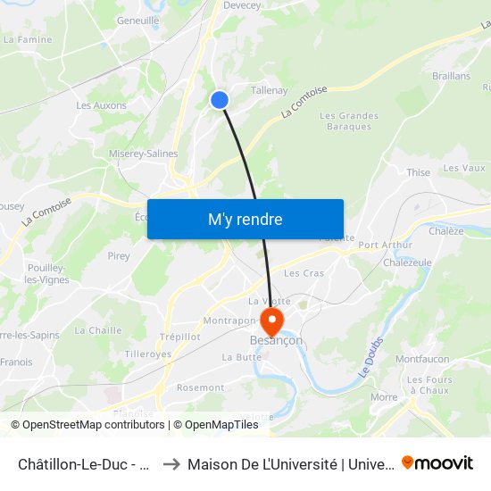 Châtillon-Le-Duc - Creux De Navarre to Maison De L'Université | Université De Franche-Comté map