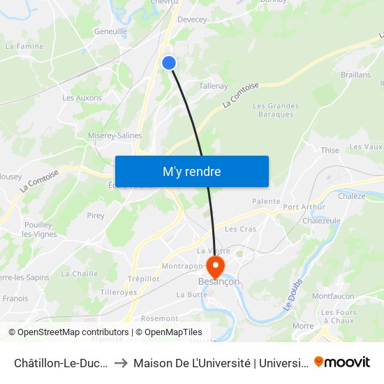 Châtillon-Le-Duc - Léon Baud to Maison De L'Université | Université De Franche-Comté map