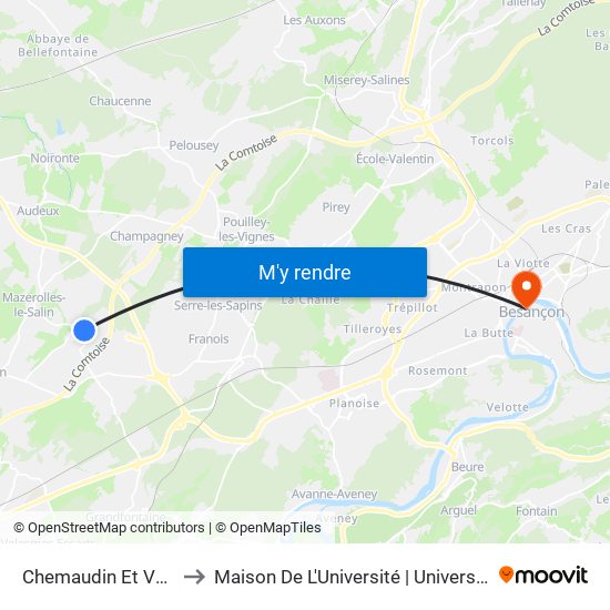 Chemaudin Et Vaux - Château to Maison De L'Université | Université De Franche-Comté map