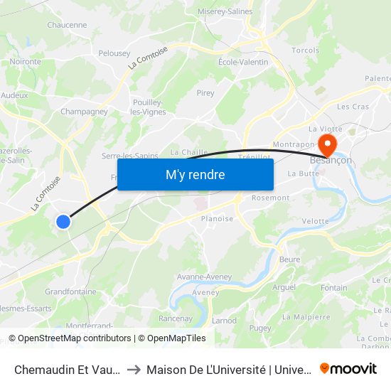 Chemaudin Et Vaux - Les Boutons to Maison De L'Université | Université De Franche-Comté map