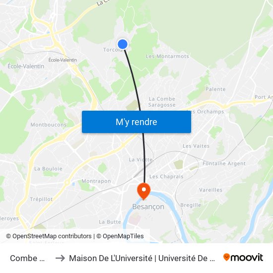 Combe Maçon to Maison De L'Université | Université De Franche-Comté map