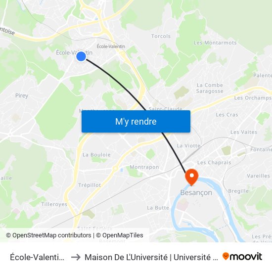 École-Valentin - Amitié to Maison De L'Université | Université De Franche-Comté map