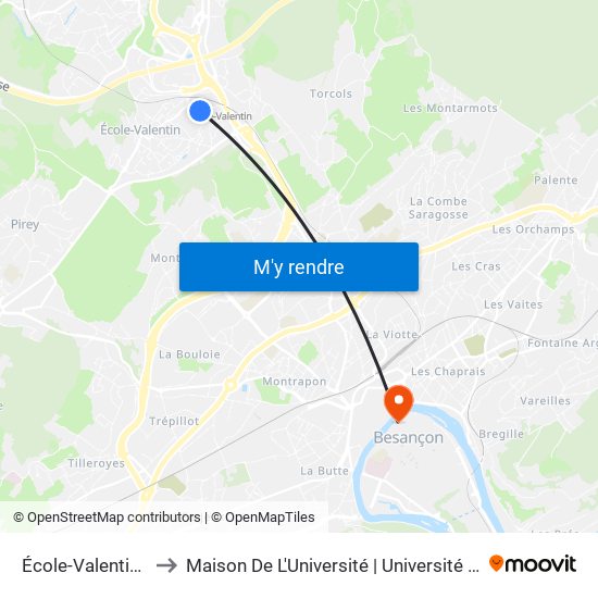 École-Valentin - Levant to Maison De L'Université | Université De Franche-Comté map