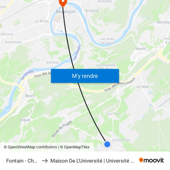Fontain - Chantoubin to Maison De L'Université | Université De Franche-Comté map