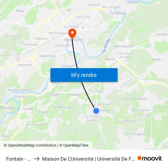 Fontain - Forêt to Maison De L'Université | Université De Franche-Comté map