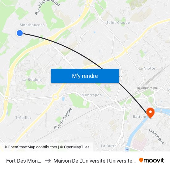 Fort Des Montboucons to Maison De L'Université | Université De Franche-Comté map