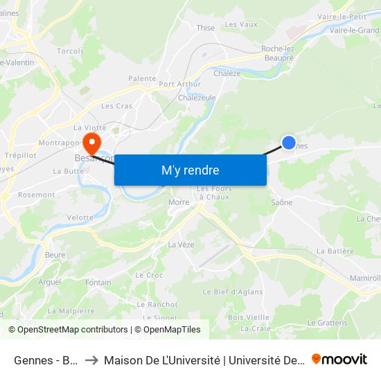 Gennes - Bascule to Maison De L'Université | Université De Franche-Comté map