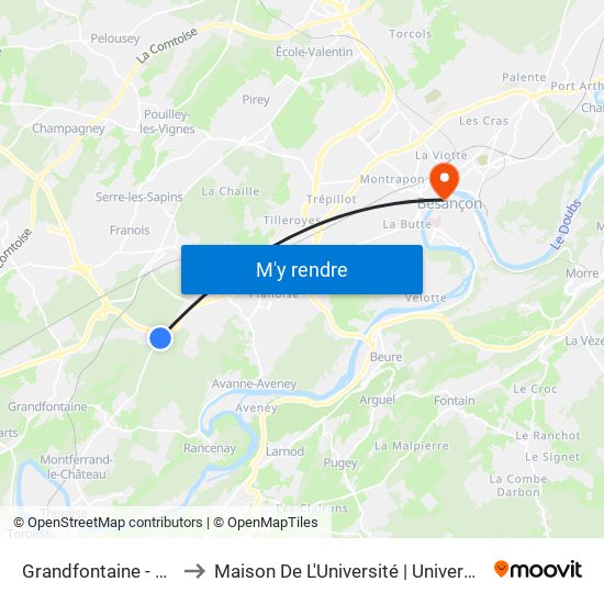 Grandfontaine - La Belle Etoile to Maison De L'Université | Université De Franche-Comté map