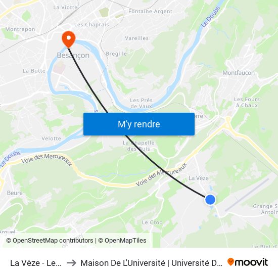 La Vèze - Le Pontot to Maison De L'Université | Université De Franche-Comté map