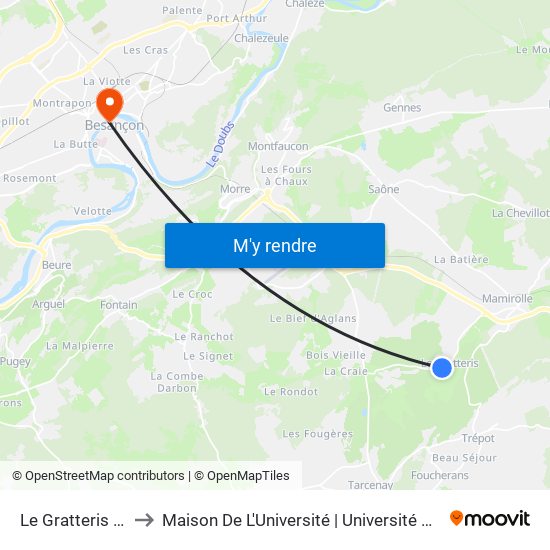 Le Gratteris - Village to Maison De L'Université | Université De Franche-Comté map