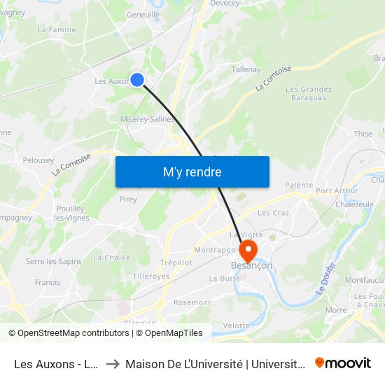 Les Auxons - Les Chênes to Maison De L'Université | Université De Franche-Comté map