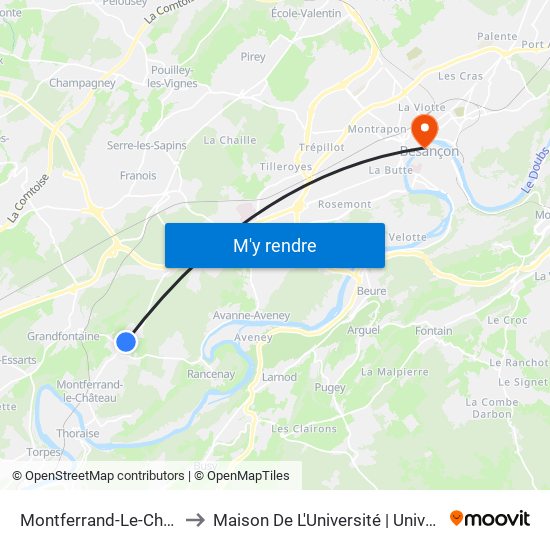 Montferrand-Le-Château - Le Bochet to Maison De L'Université | Université De Franche-Comté map