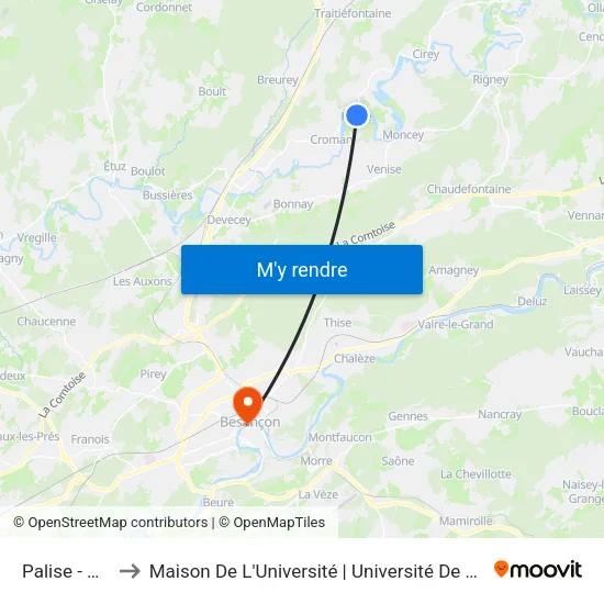 Palise - Mairie to Maison De L'Université | Université De Franche-Comté map