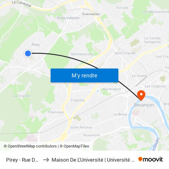 Pirey - Rue Du Collège to Maison De L'Université | Université De Franche-Comté map