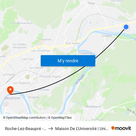 Roche-Lez-Beaupré - Centre Commercial to Maison De L'Université | Université De Franche-Comté map