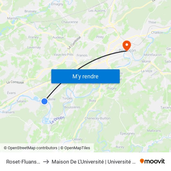 Roset-Fluans - Fluans to Maison De L'Université | Université De Franche-Comté map