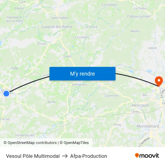 Vesoul Pôle Multimodal to Afpa-Production map