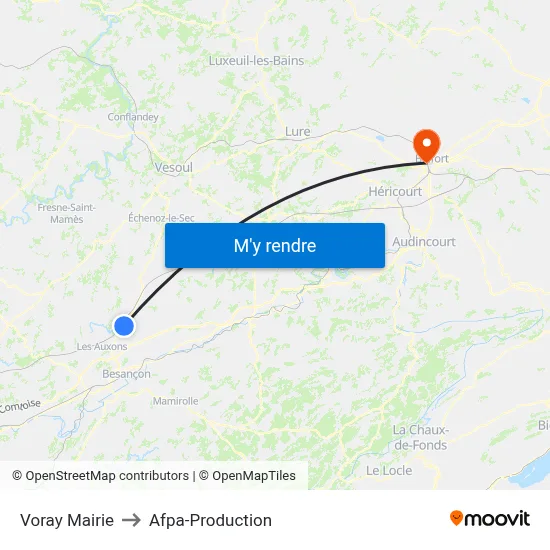 Voray Mairie to Afpa-Production map