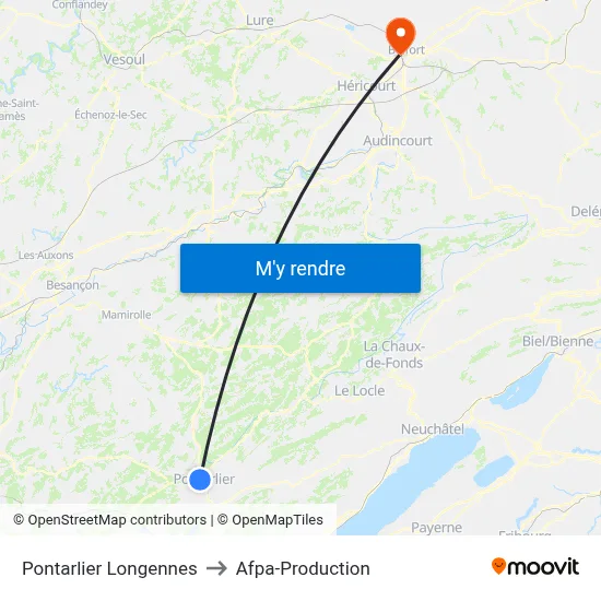 Pontarlier Longennes to Afpa-Production map