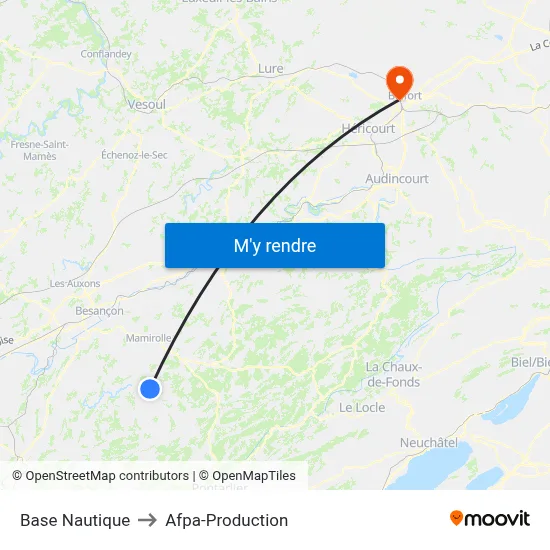 Base Nautique to Afpa-Production map