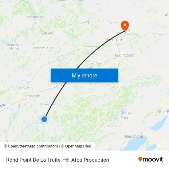 Rond Point De La Truite to Afpa-Production map