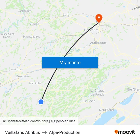 Vuillafans Abribus to Afpa-Production map